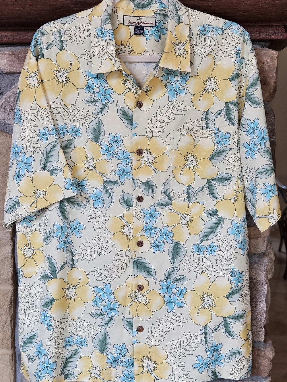 Tommy Bahama Yellow & Blue Floral Camp Shirt Med